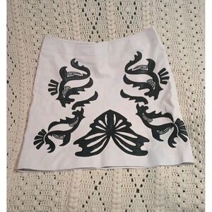 INC FAUX LEATHER‎ Applique Zip MINI SKIRT BLACK & WHITE Rocker Ladies M Y2K Rad